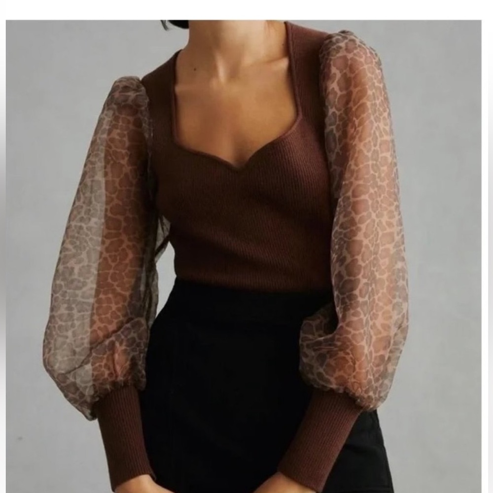 Long sleeve sweater top with animal print sleeves